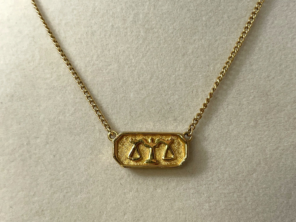Vintage Crown Trifari Libra Zodiac Gold Tone Necklace 15” Signed